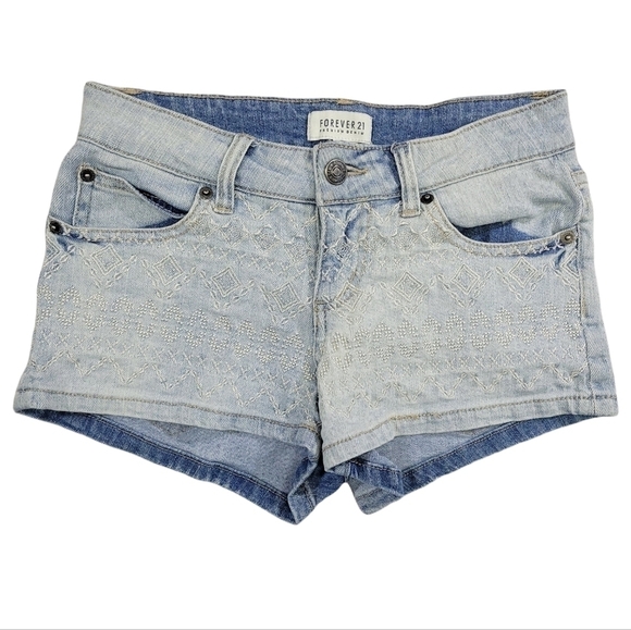 Forever 21 Womens Light Wash/Bleached Shorts With Metallic Embroidery Detail 24 - Picture 1 of 12